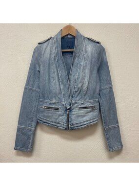 Vintage 90's Guess Light Blue Studded Denim Jacket sz Small